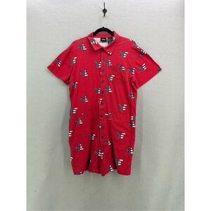 Disney Unisex Red Mickey Mouse American Flag Print Cotton Romper Size Medium